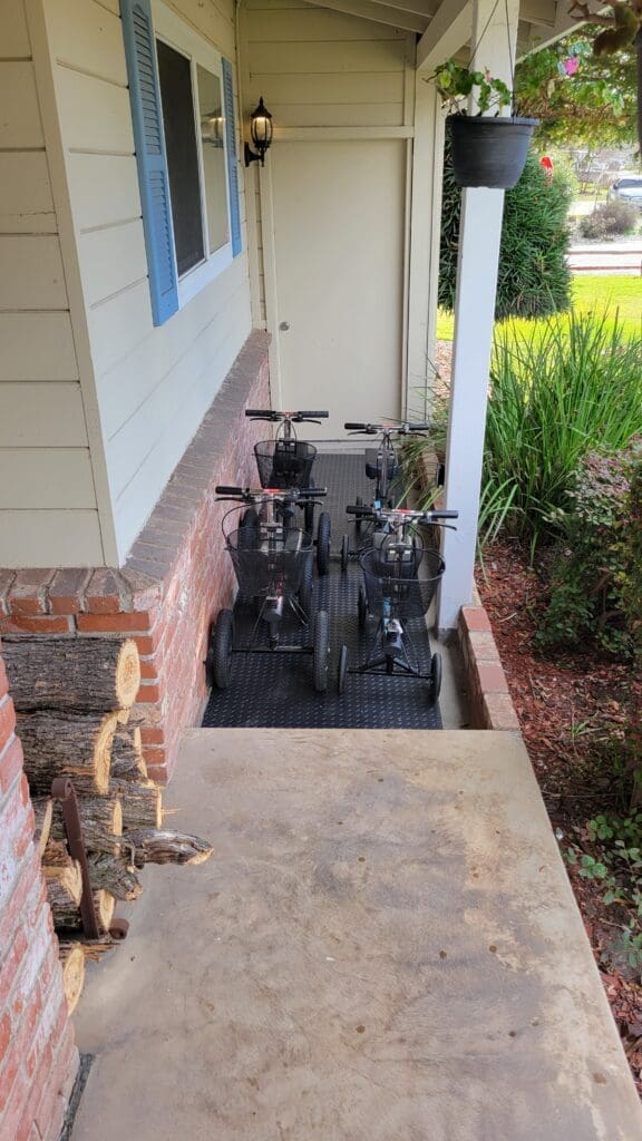 Picture shows knee scooters parked on the porch