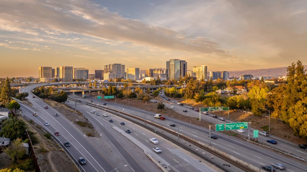 Downtown San Jose Highway during sunset