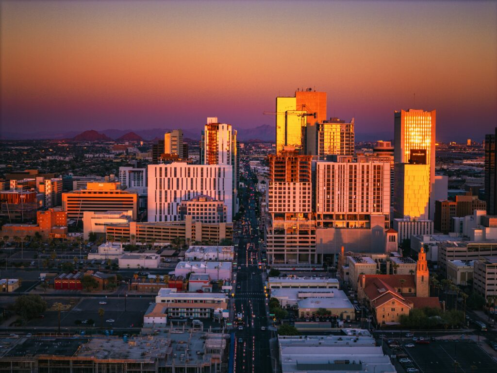 Downtown Phoenix Arizona Sunset view
