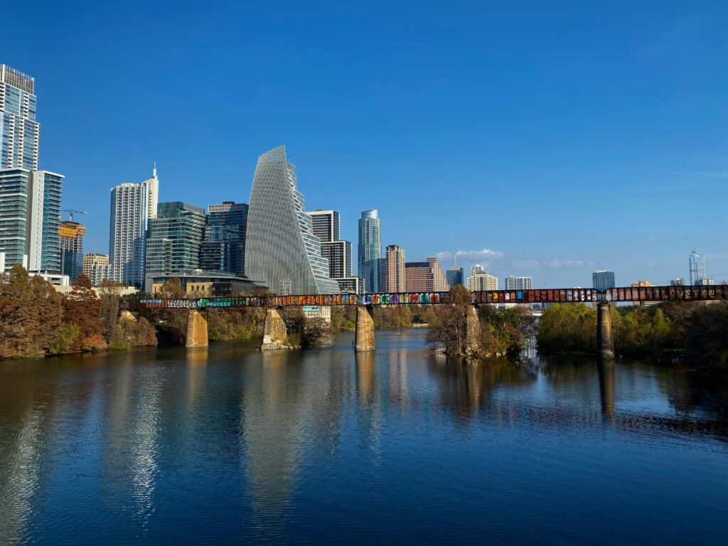 City Skyline Across Body of Water in Austin,TX