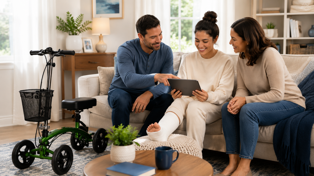 Knee scooter rental start date, return date, and weekly cost estimate results