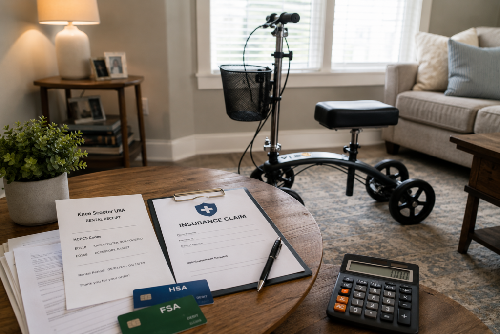 Checking insurance, HSA, and FSA coverage for a knee scooter rental